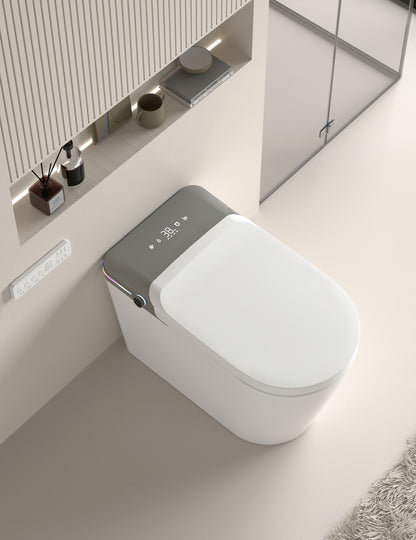 Smart Bidet Toilet with Remote Control.Raised Tankless Toilet with LED Display. Auto Open/AutoHeated. Seat Toilet Bidet with Aromatherapy System.Warm Water And Dry.Off Seat Flush.Foot Sensor.