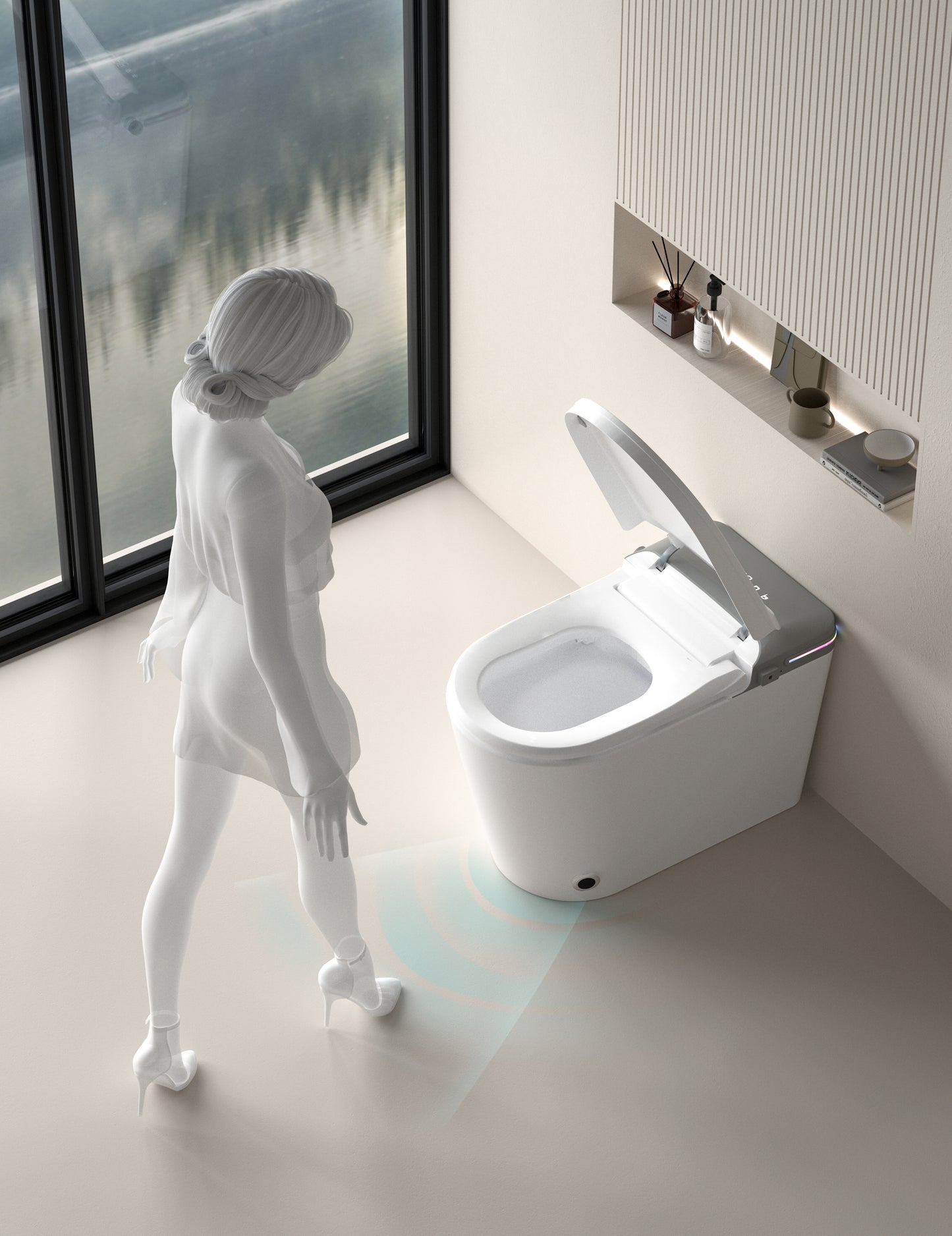 Smart Bidet Toilet with Remote Control.Raised Tankless Toilet with LED Display. Auto Open/AutoHeated. Seat Toilet Bidet with Aromatherapy System.Warm Water And Dry.Off Seat Flush.Foot Sensor.