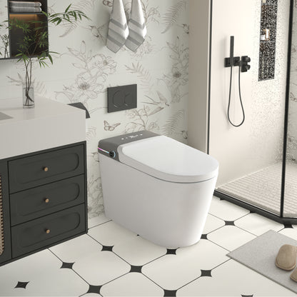 Smart Bidet Toilet with Remote Control.Raised Tankless Toilet with LED Display. Auto Open/AutoHeated. Seat Toilet Bidet with Aromatherapy System.Warm Water And Dry.Off Seat Flush.Foot Sensor.