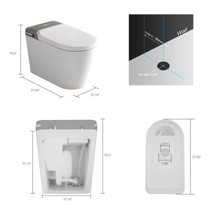 Smart Bidet Toilet with Remote Control.Raised Tankless Toilet with LED Display. Auto Open/AutoHeated. Seat Toilet Bidet with Aromatherapy System.Warm Water And Dry.Off Seat Flush.Foot Sensor.