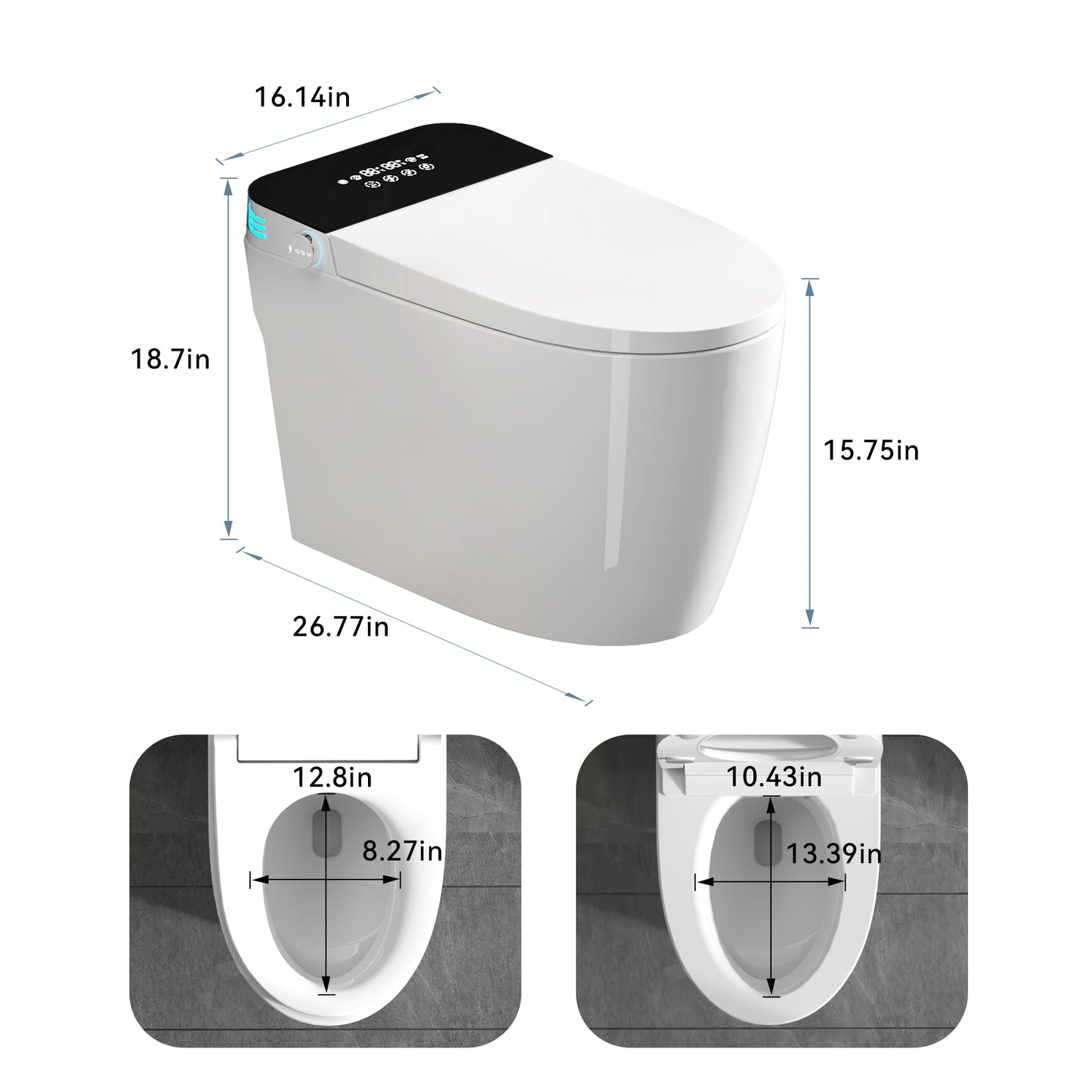 Smart Toilets with Heated Bidet Seat.Portable toilet with bidet built.Intelligent Toilet Auto Open/Close Seat. Bidet toilet with Dryer and Warm Water