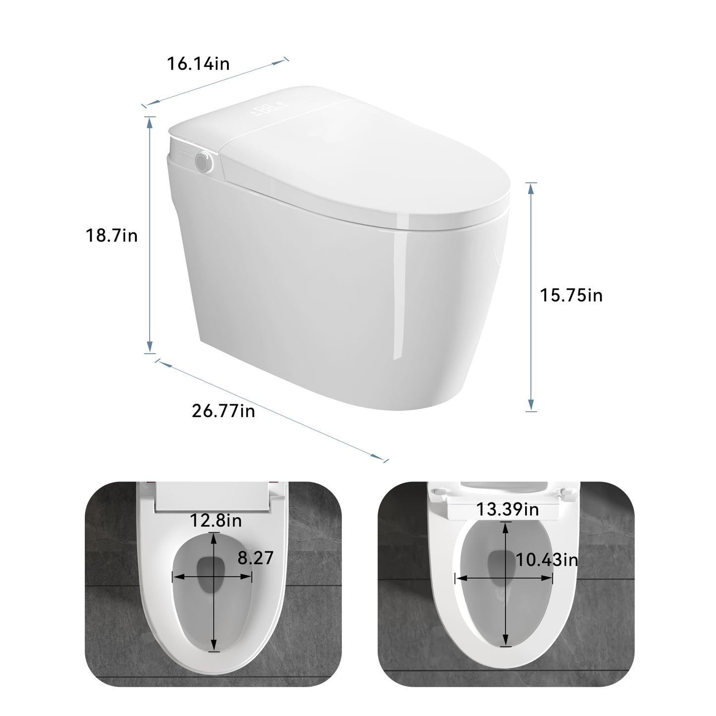 Smart Toilets with Heated Bidet Seat.Portable toilet with bidet built.Intelligent Toilet Auto Open/Close Seat. Bidet toilet with Dryer and Warm Water