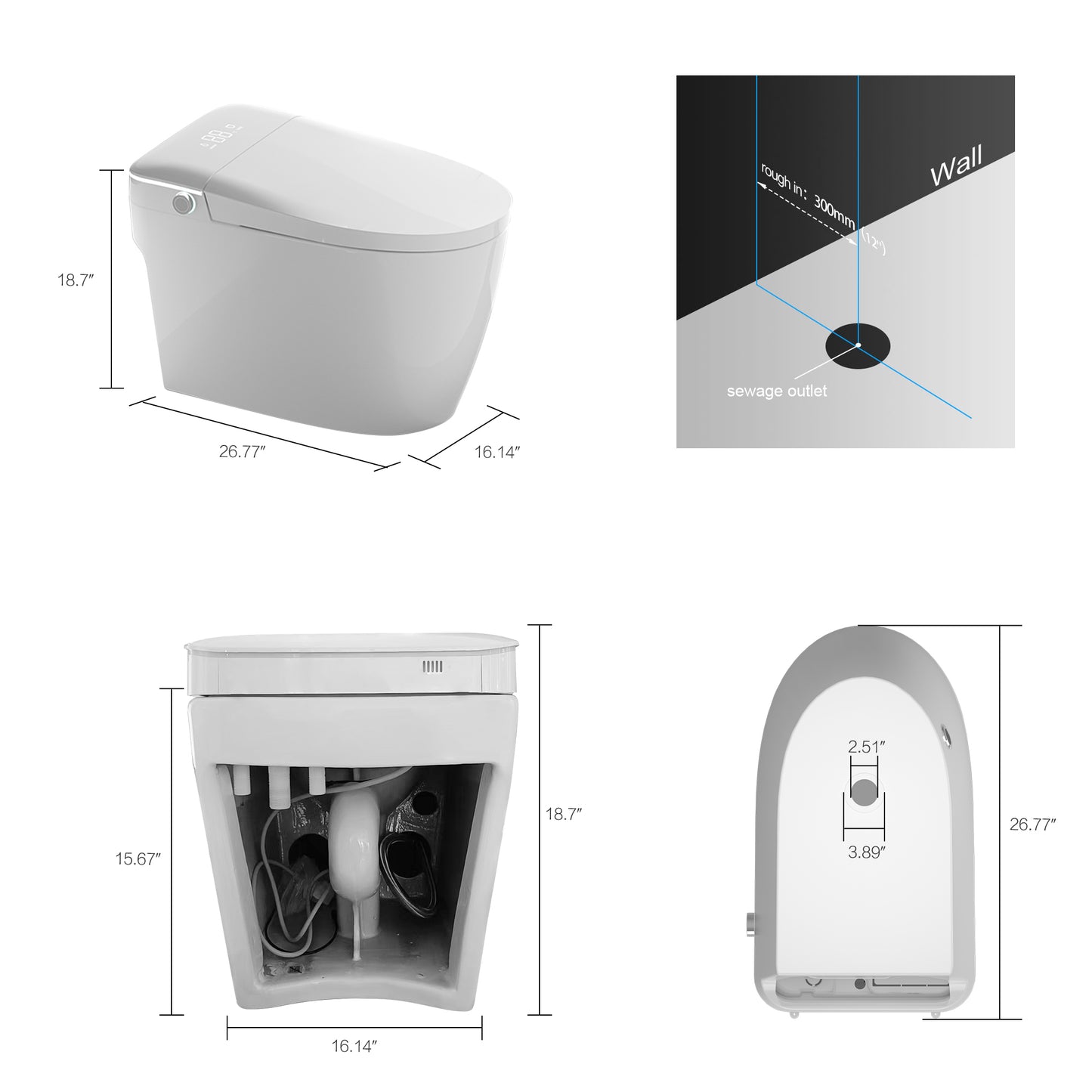 Smart Toilets with Heated Bidet Seat.Portable toilet with bidet built.Intelligent Toilet Auto Open/Close Seat. Bidet toilet with Dryer and Warm Water