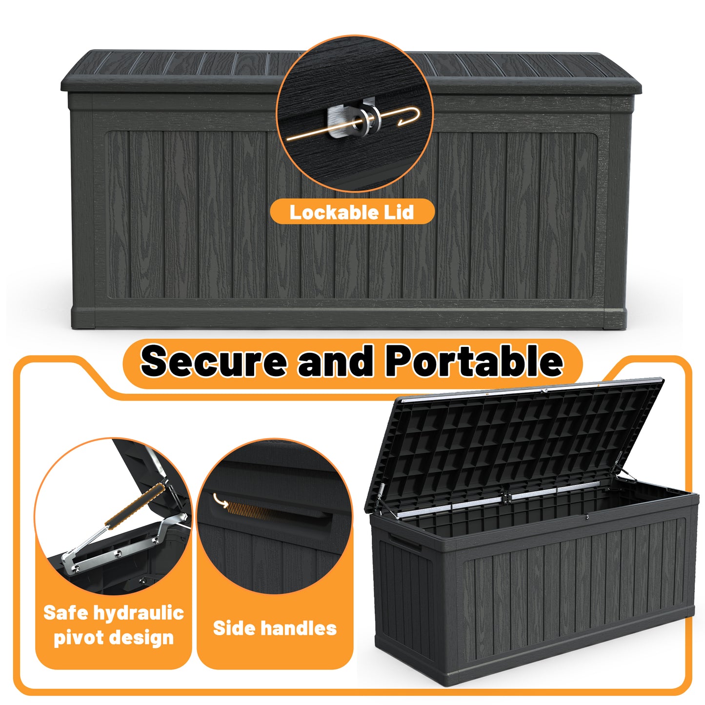 260 Gallon Large Outdoor Storage XXL Deck Box for Patio Furniture, Outdoor Cushions, Garden Tools and Sports/Pools Equipment, Waterproof Resin, Lockable, Black