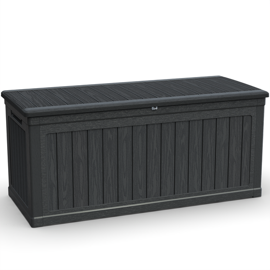260 Gallon Large Outdoor Storage XXL Deck Box for Patio Furniture, Outdoor Cushions, Garden Tools and Sports/Pools Equipment, Waterproof Resin, Lockable, Black
