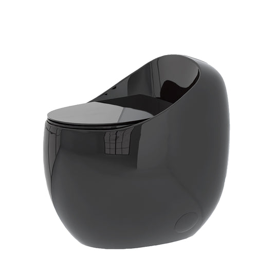 1-Piece 1.28 GPF Single Flush Egg Shape Toilet in Glossy Black