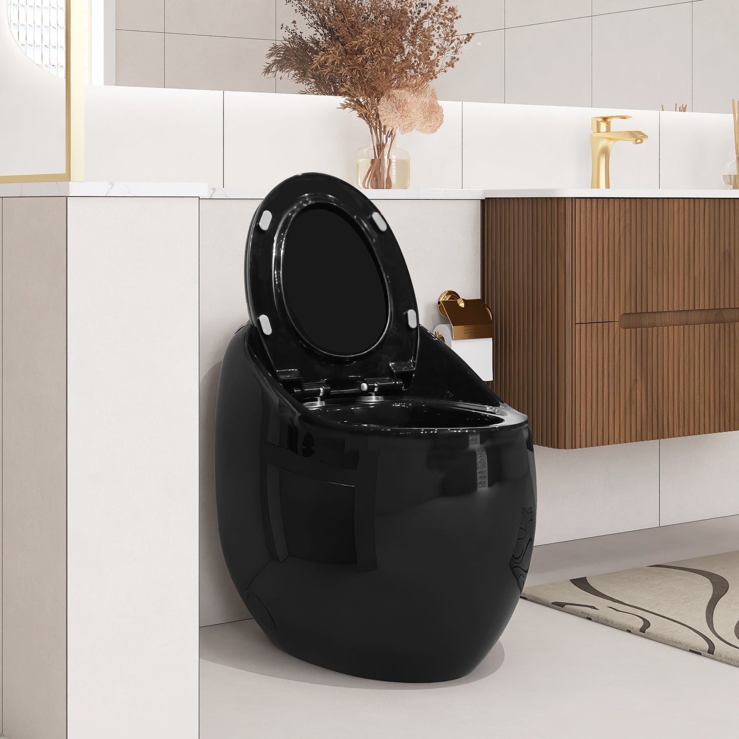 1-Piece 1.28 GPF Single Flush Egg Shape Toilet in Glossy Black