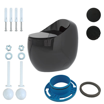 1-Piece 1.28 GPF Single Flush Egg Shape Toilet in Glossy Black
