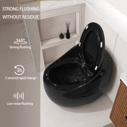 1-Piece 1.28 GPF Single Flush Egg Shape Toilet in Glossy Black