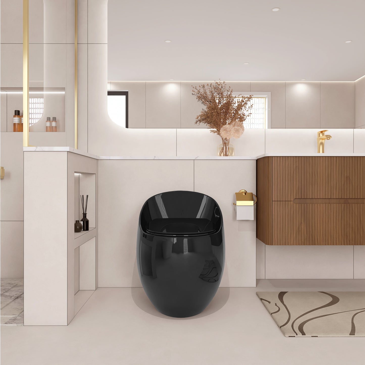 1-Piece 1.28 GPF Single Flush Egg Shape Toilet in Glossy Black