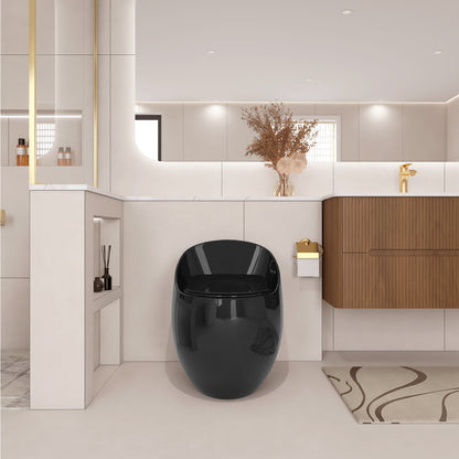 1-Piece 1.28 GPF Single Flush Egg Shape Toilet in Glossy Black