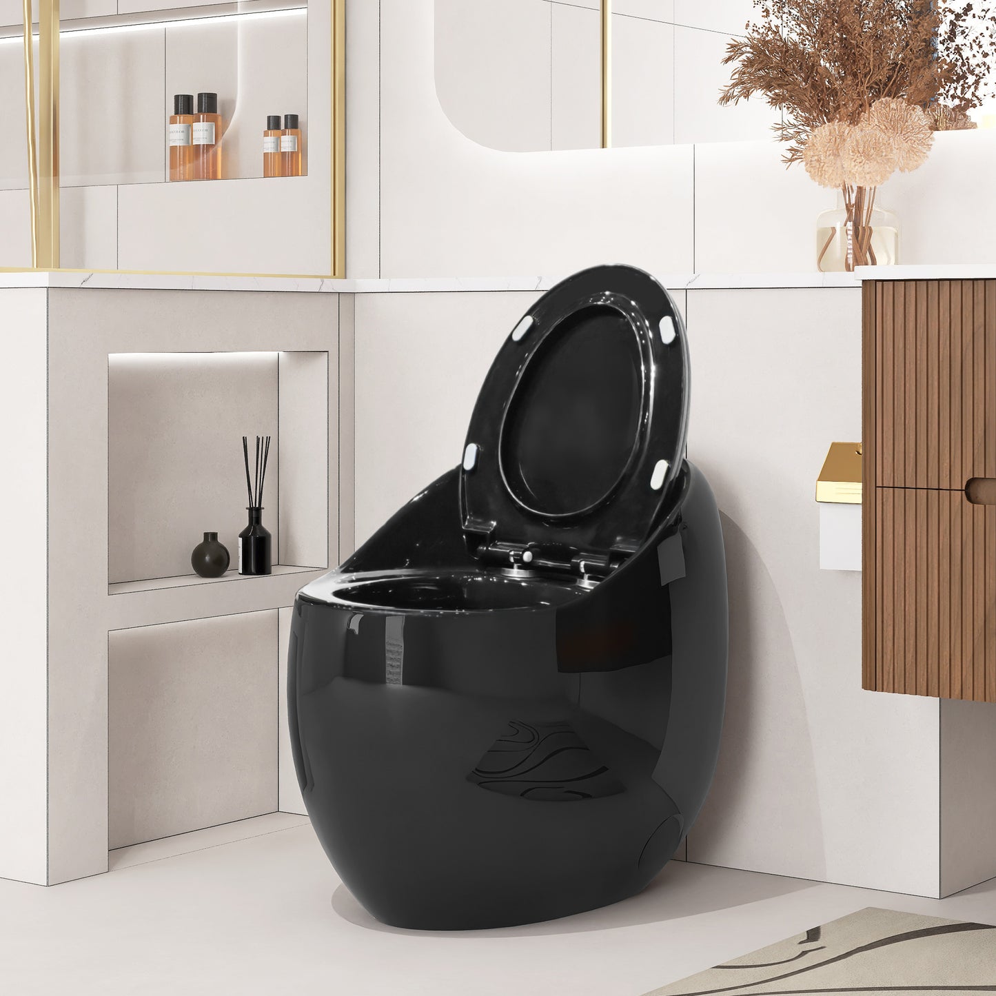 1-Piece 1.28 GPF Single Flush Egg Shape Toilet in Glossy Black