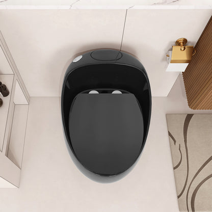 1-Piece 1.28 GPF Single Flush Egg Shape Toilet in Glossy Black