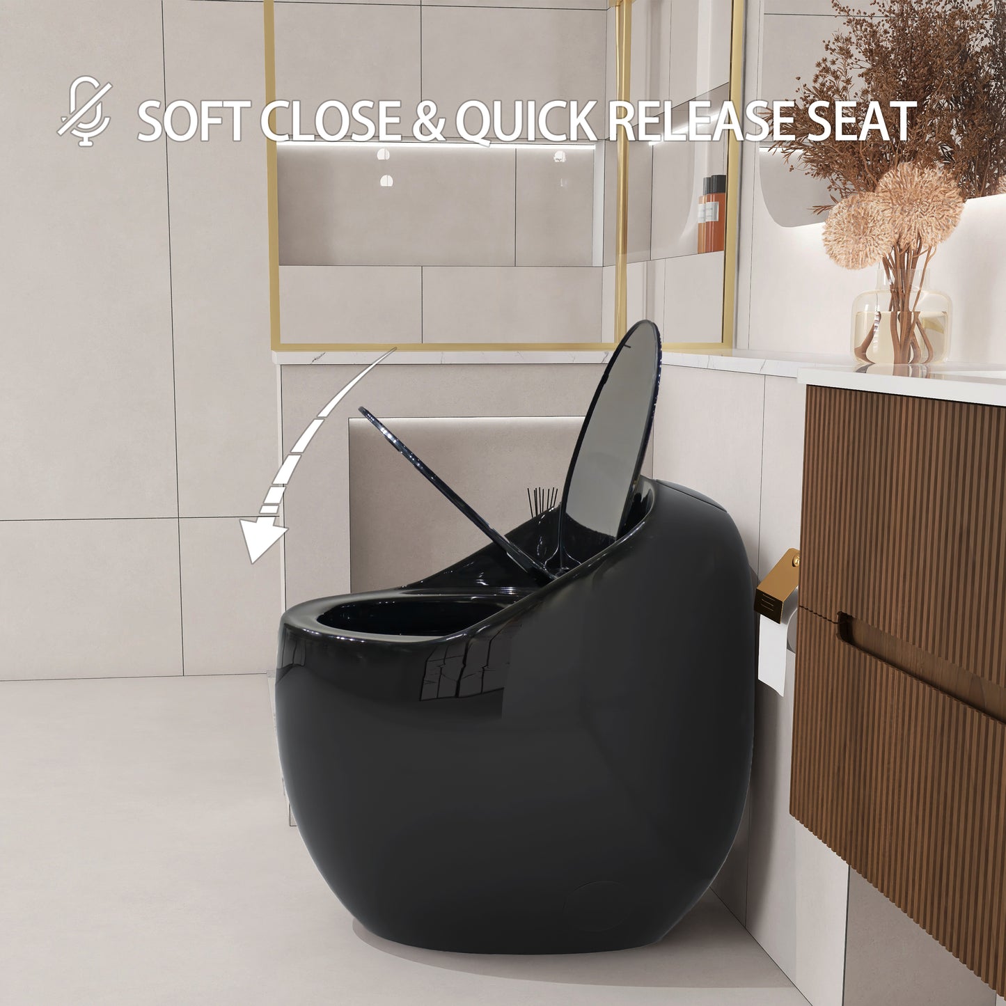 1-Piece 1.28 GPF Single Flush Egg Shape Toilet in Glossy Black