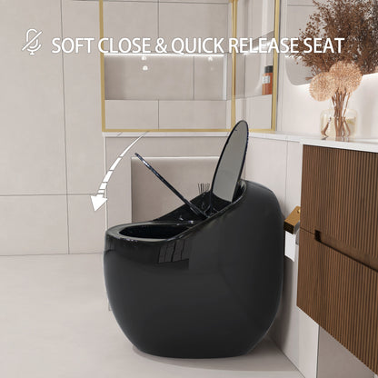 1-Piece 1.28 GPF Single Flush Egg Shape Toilet in Glossy Black