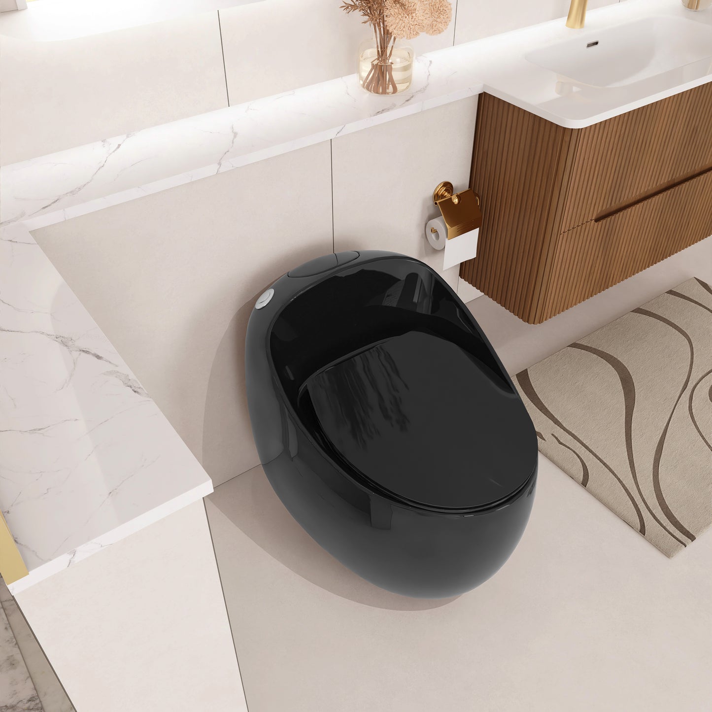 1-Piece 1.28 GPF Single Flush Egg Shape Toilet in Glossy Black