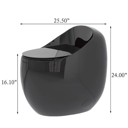 1-Piece 1.28 GPF Single Flush Egg Shape Toilet in Glossy Black