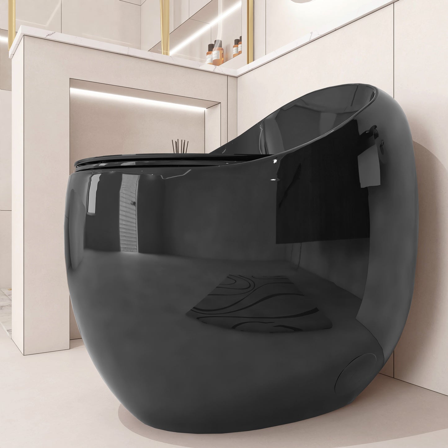 1-Piece 1.28 GPF Single Flush Egg Shape Toilet in Glossy Black