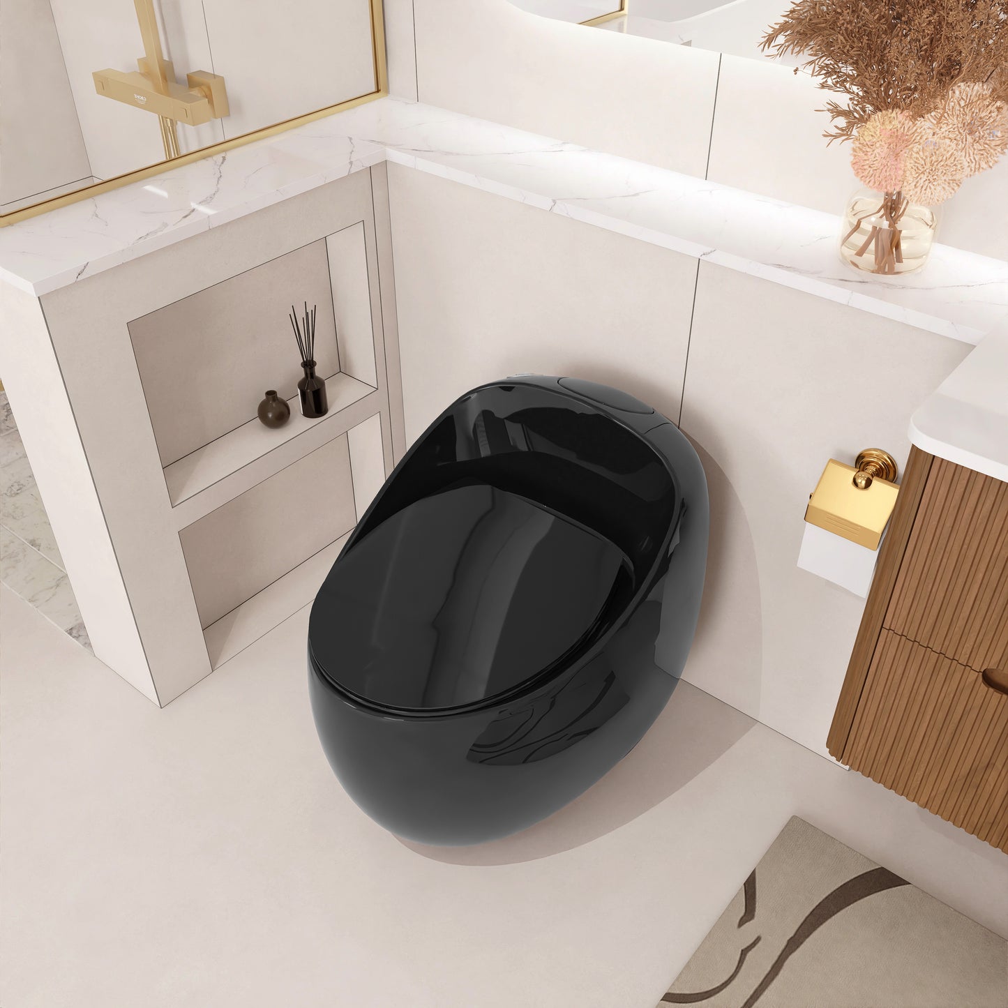 1-Piece 1.28 GPF Single Flush Egg Shape Toilet in Glossy Black