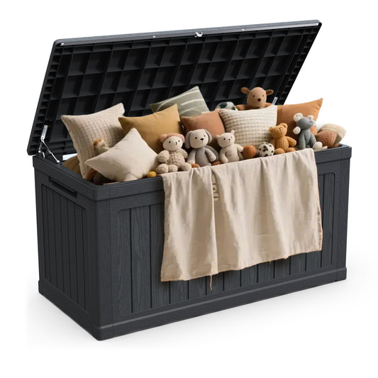 230 Gallon Large Outdoor Storage XXL Deck Box for Patio Furniture, Outdoor Cushions, Garden Tools and Sports/Pools Equipment, Waterproof Resin, Lockable, Black