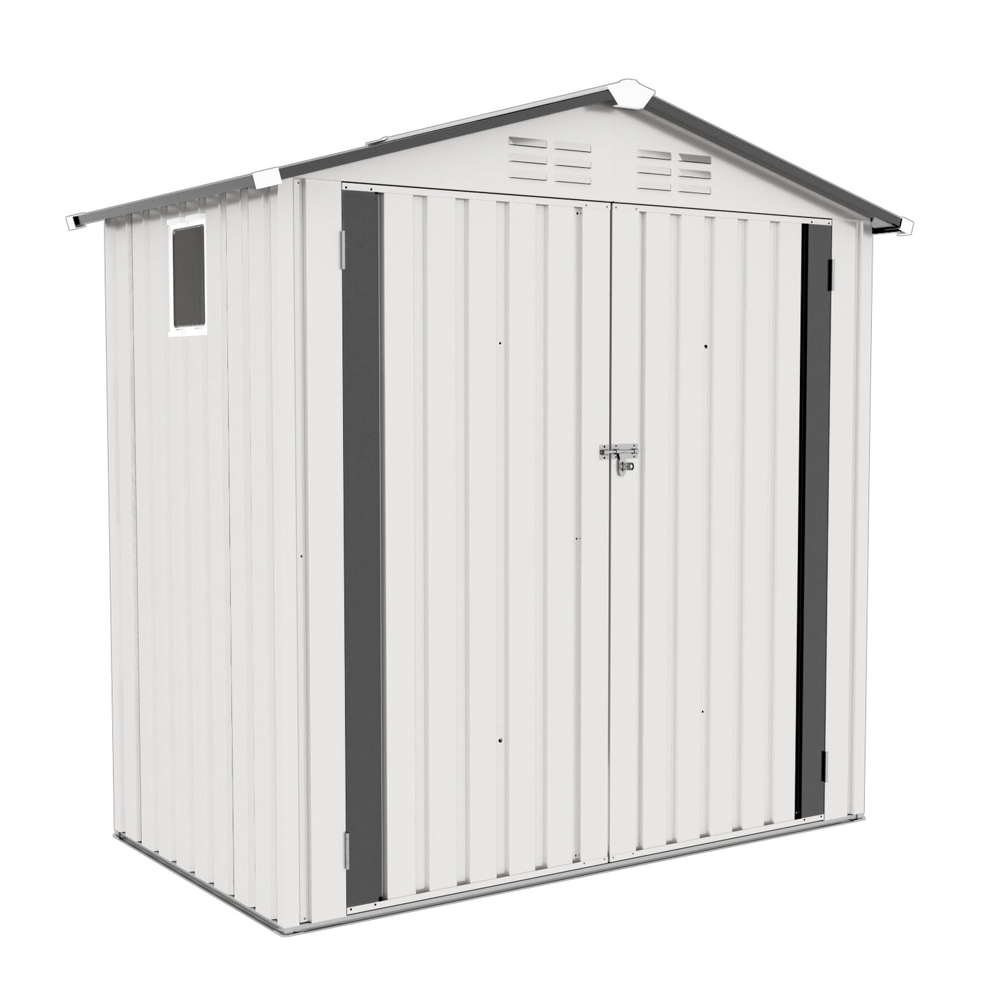 6X3.6FT Metal Storage Shed,Tool Shed with Peaked Roof Waterproof with Clear Window and Lockable Door Compact Tool Shed for Garden, Backyard,Patio,Sundries and Bike Storage, White