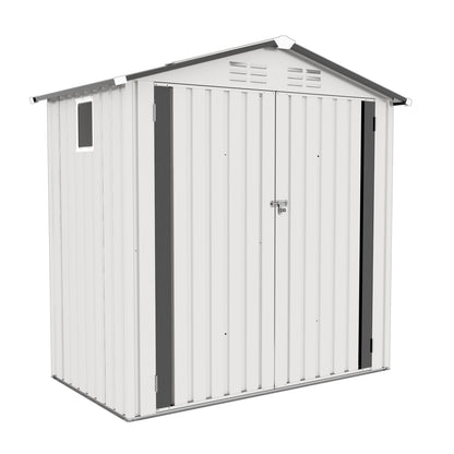 6X3.6FT Metal Storage Shed,Tool Shed with Peaked Roof Waterproof with Clear Window and Lockable Door Compact Tool Shed for Garden, Backyard,Patio,Sundries and Bike Storage, White