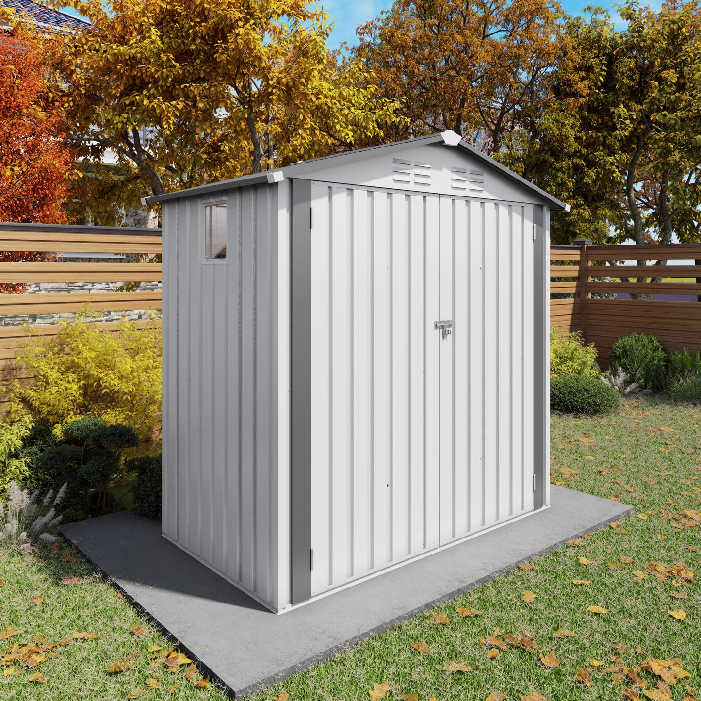 6X3.6FT Metal Storage Shed,Tool Shed with Peaked Roof Waterproof with Clear Window and Lockable Door Compact Tool Shed for Garden, Backyard,Patio,Sundries and Bike Storage, White