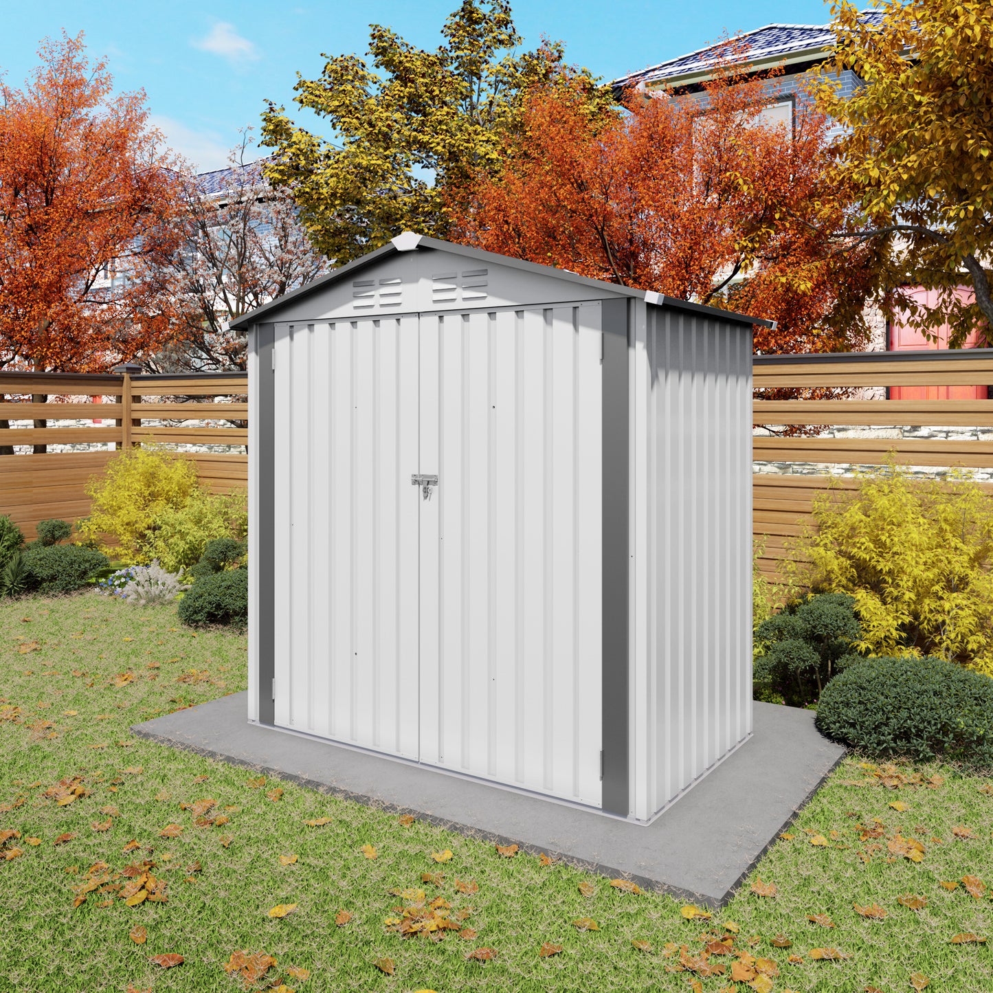 6X3.6FT Metal Storage Shed,Tool Shed with Peaked Roof Waterproof with Clear Window and Lockable Door Compact Tool Shed for Garden, Backyard,Patio,Sundries and Bike Storage, White