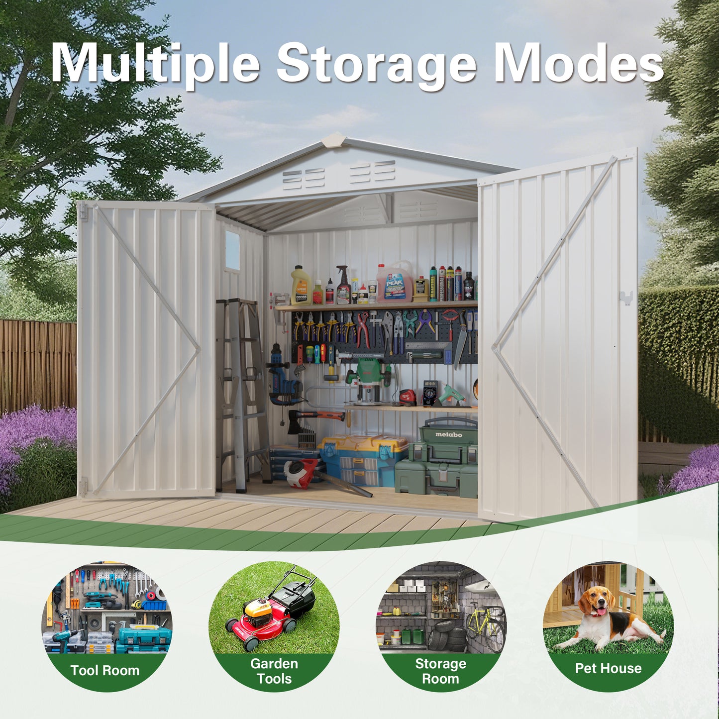 6X3.6FT Metal Storage Shed,Tool Shed with Peaked Roof Waterproof with Clear Window and Lockable Door Compact Tool Shed for Garden, Backyard,Patio,Sundries and Bike Storage, White