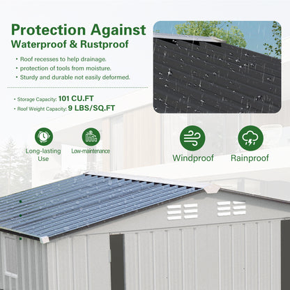 6X3.6FT Metal Storage Shed,Tool Shed with Peaked Roof Waterproof with Clear Window and Lockable Door Compact Tool Shed for Garden, Backyard,Patio,Sundries and Bike Storage, White