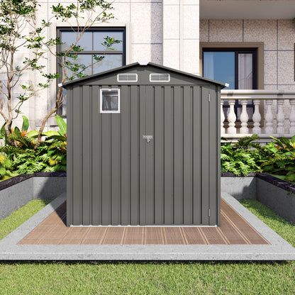 6X 3.6FT Metal Outdoor Storage Shed, Tool Shed with Peaked Roof Watertight with Clear Window and Lockable Door Compact Metal Tool Room for Garden, Backyard, Patio, Sundries and Bike Storage, Gray