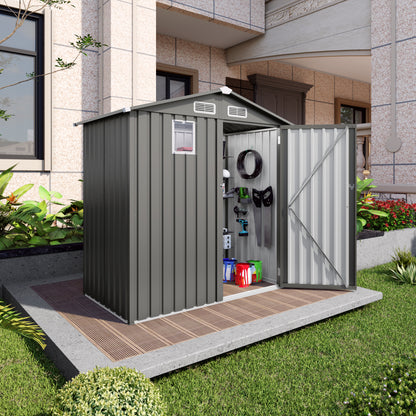 6X 3.6FT Metal Outdoor Storage Shed, Tool Shed with Peaked Roof Watertight with Clear Window and Lockable Door Compact Metal Tool Room for Garden, Backyard, Patio, Sundries and Bike Storage, Gray