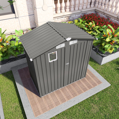 6X 3.6FT Metal Outdoor Storage Shed, Tool Shed with Peaked Roof Watertight with Clear Window and Lockable Door Compact Metal Tool Room for Garden, Backyard, Patio, Sundries and Bike Storage, Gray