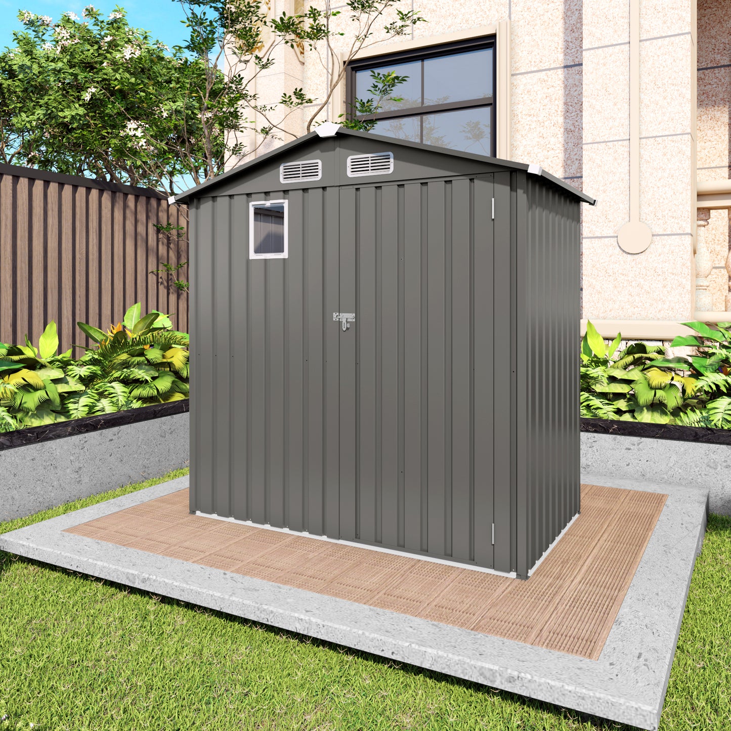 6X 3.6FT Metal Outdoor Storage Shed, Tool Shed with Peaked Roof Watertight with Clear Window and Lockable Door Compact Metal Tool Room for Garden, Backyard, Patio, Sundries and Bike Storage, Gray