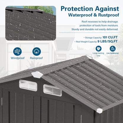 6X 3.6FT Metal Outdoor Storage Shed, Tool Shed with Peaked Roof Watertight with Clear Window and Lockable Door Compact Metal Tool Room for Garden, Backyard, Patio, Sundries and Bike Storage, Gray