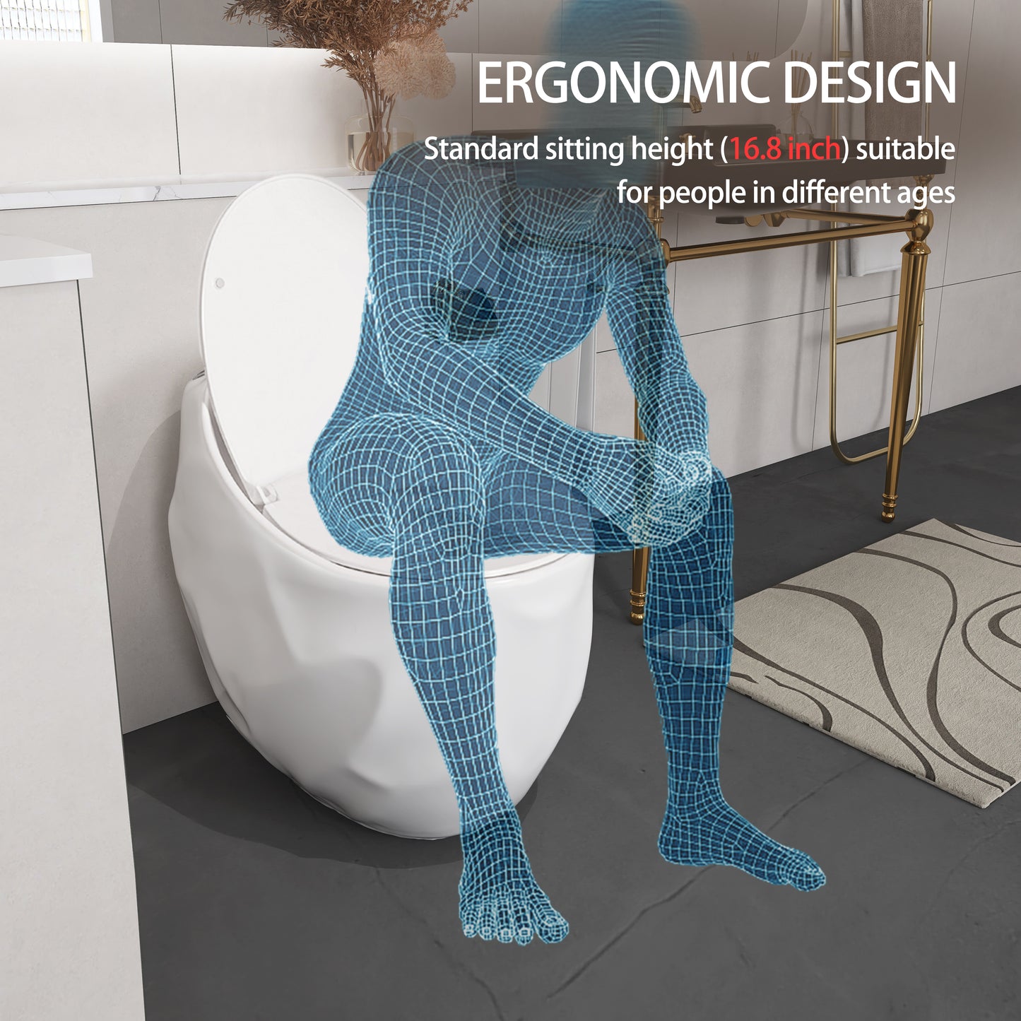 1-Piece 1.28 GPF Single Flush Egg Shape Toilet in Glossy White