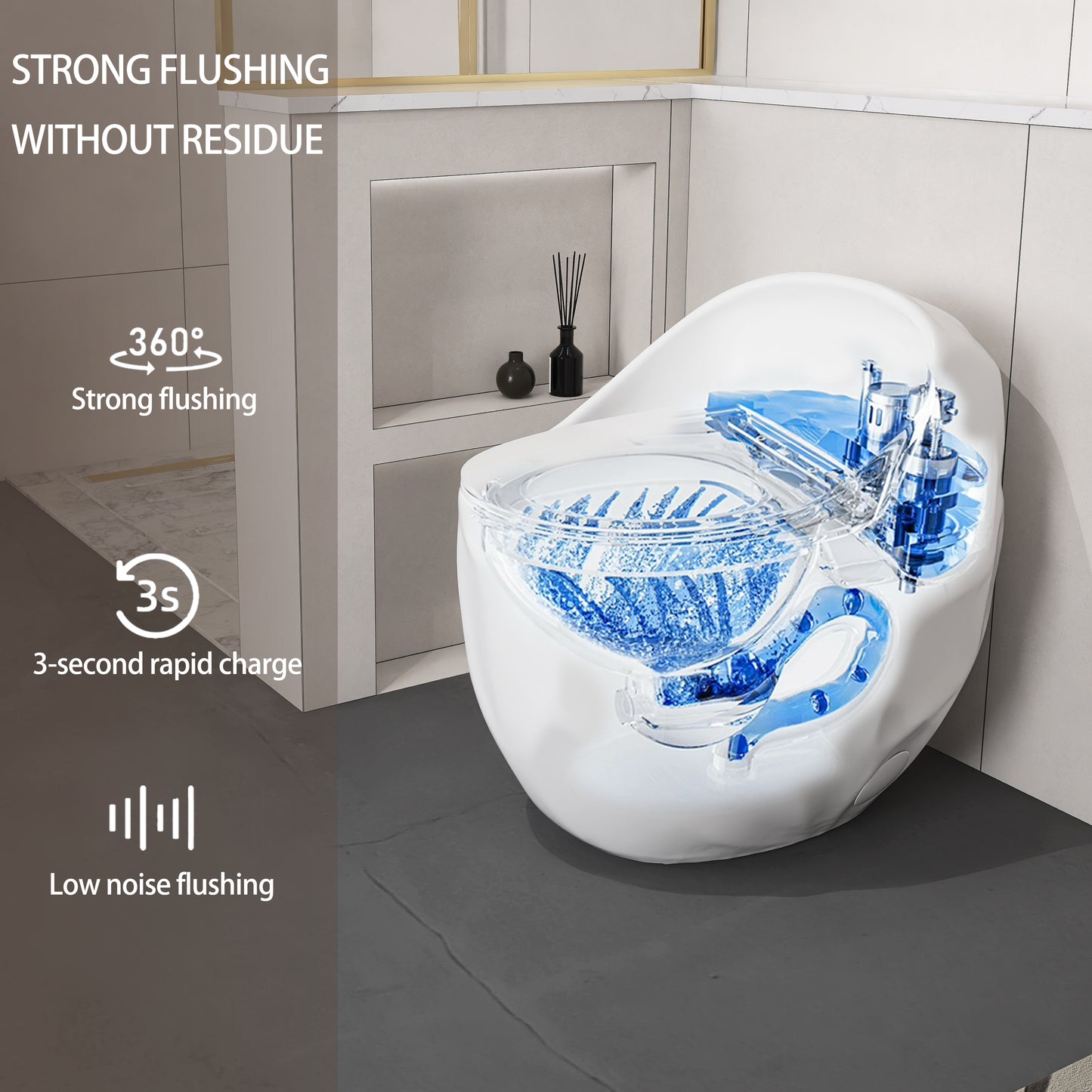 1-Piece 1.28 GPF Single Flush Egg Shape Toilet in Glossy White