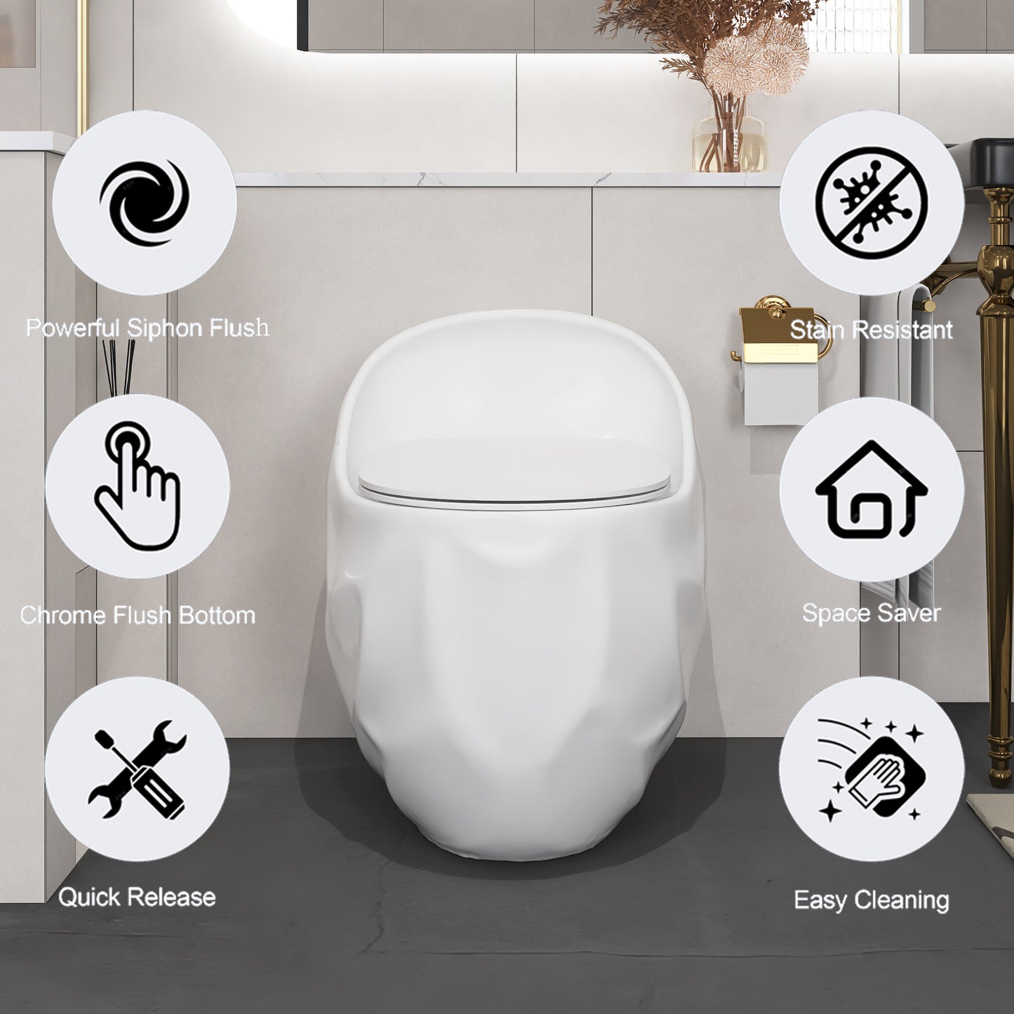 1-Piece 1.28 GPF Single Flush Egg Shape Toilet in Glossy White