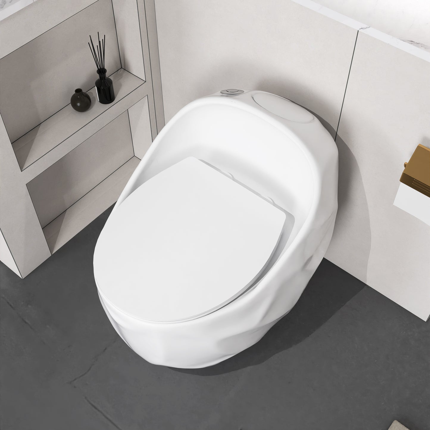 1-Piece 1.28 GPF Single Flush Egg Shape Toilet in Glossy White