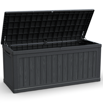 260 Gallon Large Outdoor Storage XXL Deck Box for Patio Furniture, Outdoor Cushions, Garden Tools and Sports/Pools Equipment, Waterproof Resin, Lockable, Black