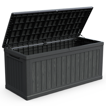 260 Gallon Large Outdoor Storage XXL Deck Box for Patio Furniture, Outdoor Cushions, Garden Tools and Sports/Pools Equipment, Waterproof Resin, Lockable, Black