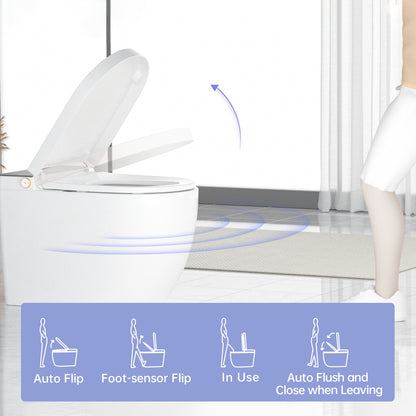 Modern integrated Smart toilet, Auto Open/Close lid, temperature heating seat, instant warm water cleaning, can automatically flush, remote control flush, foot sensing flush
