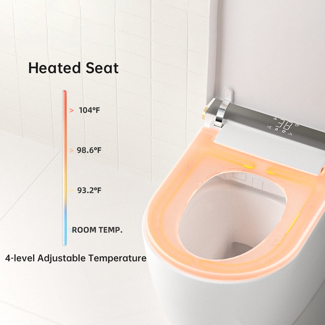 Modern integrated Smart toilet, Auto Open/Close lid, temperature heating seat, instant warm water cleaning, can automatically flush, remote control flush, foot sensing flush
