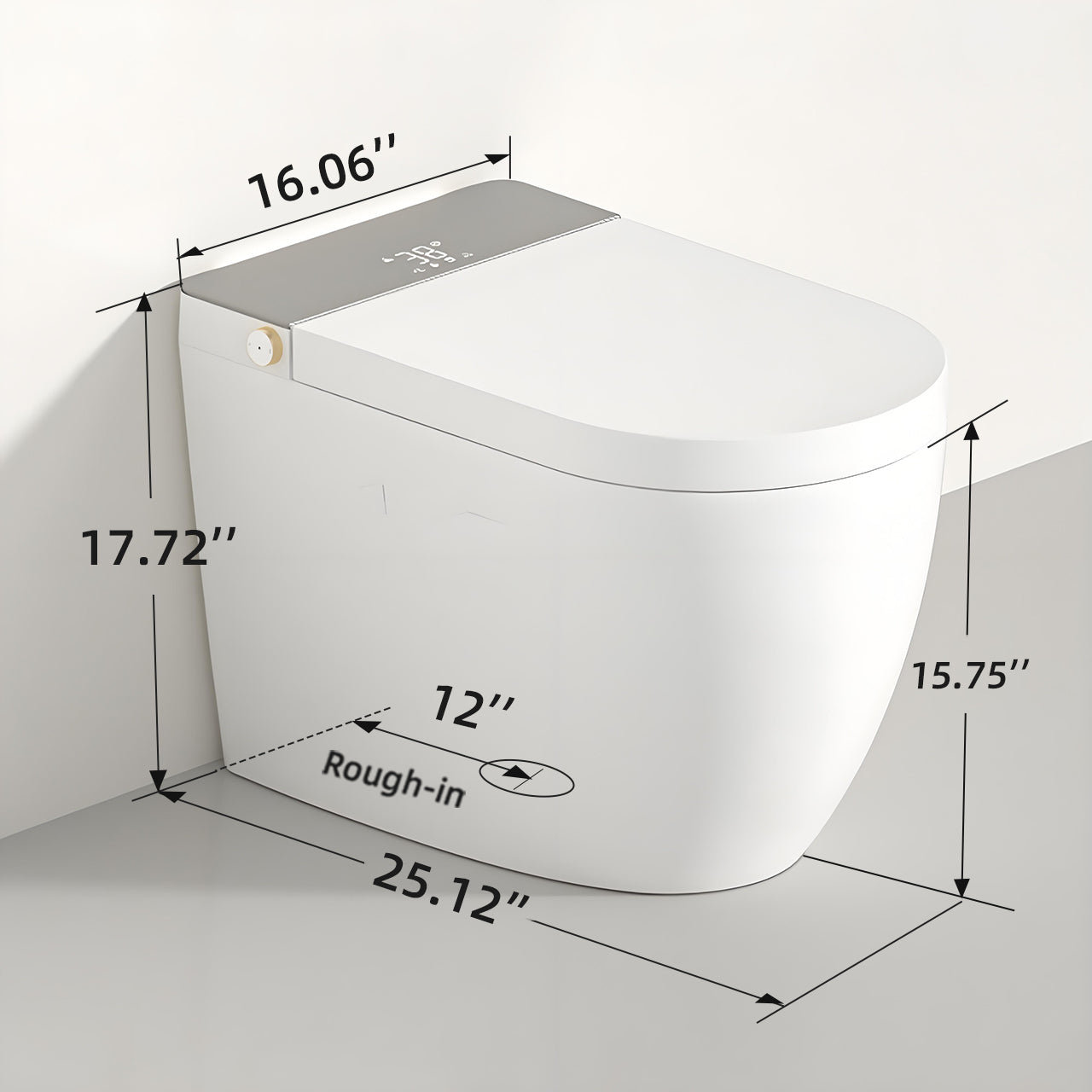 Modern integrated Smart toilet, Auto Open/Close lid, temperature heating seat, instant warm water cleaning, can automatically flush, remote control flush, foot sensing flush