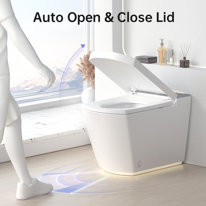 Modern integrated Smart toilet, Auto Open/Close lid, temperature heating seat, instant warm water cleaning, can automatically flush, remote control flush, foot sensing flush
