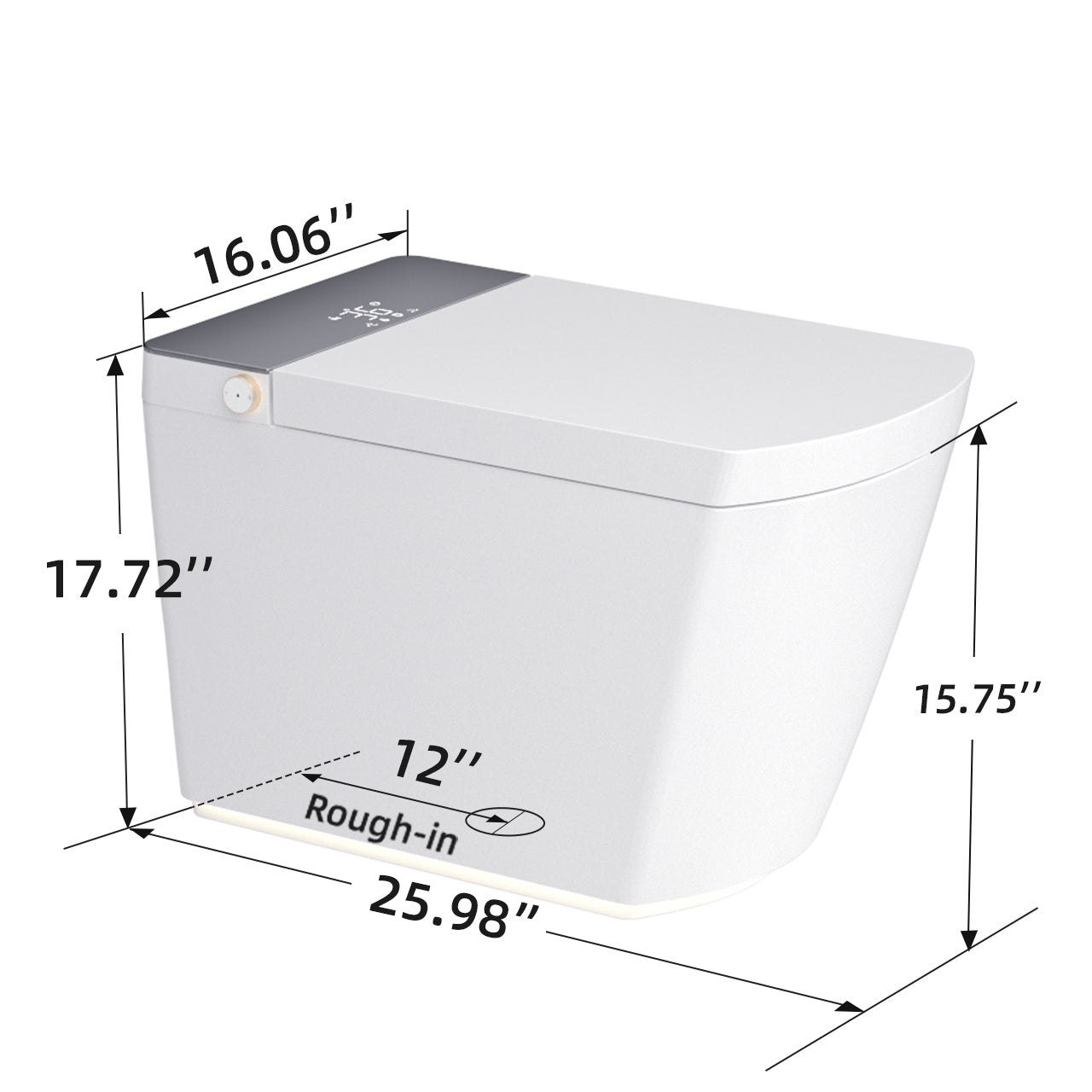 Modern integrated Smart toilet, Auto Open/Close lid, temperature heating seat, instant warm water cleaning, can automatically flush, remote control flush, foot sensing flush