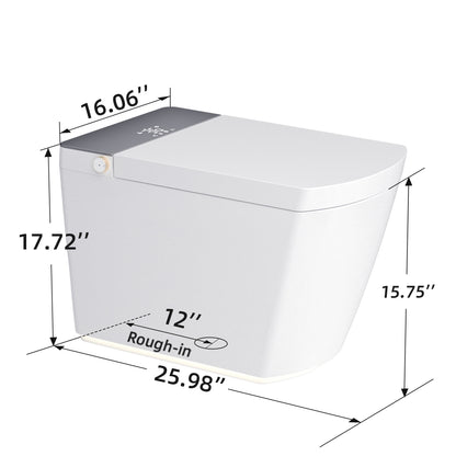 Modern integrated Smart toilet, Auto Open/Close lid, temperature heating seat, instant warm water cleaning, can automatically flush, remote control flush, foot sensing flush