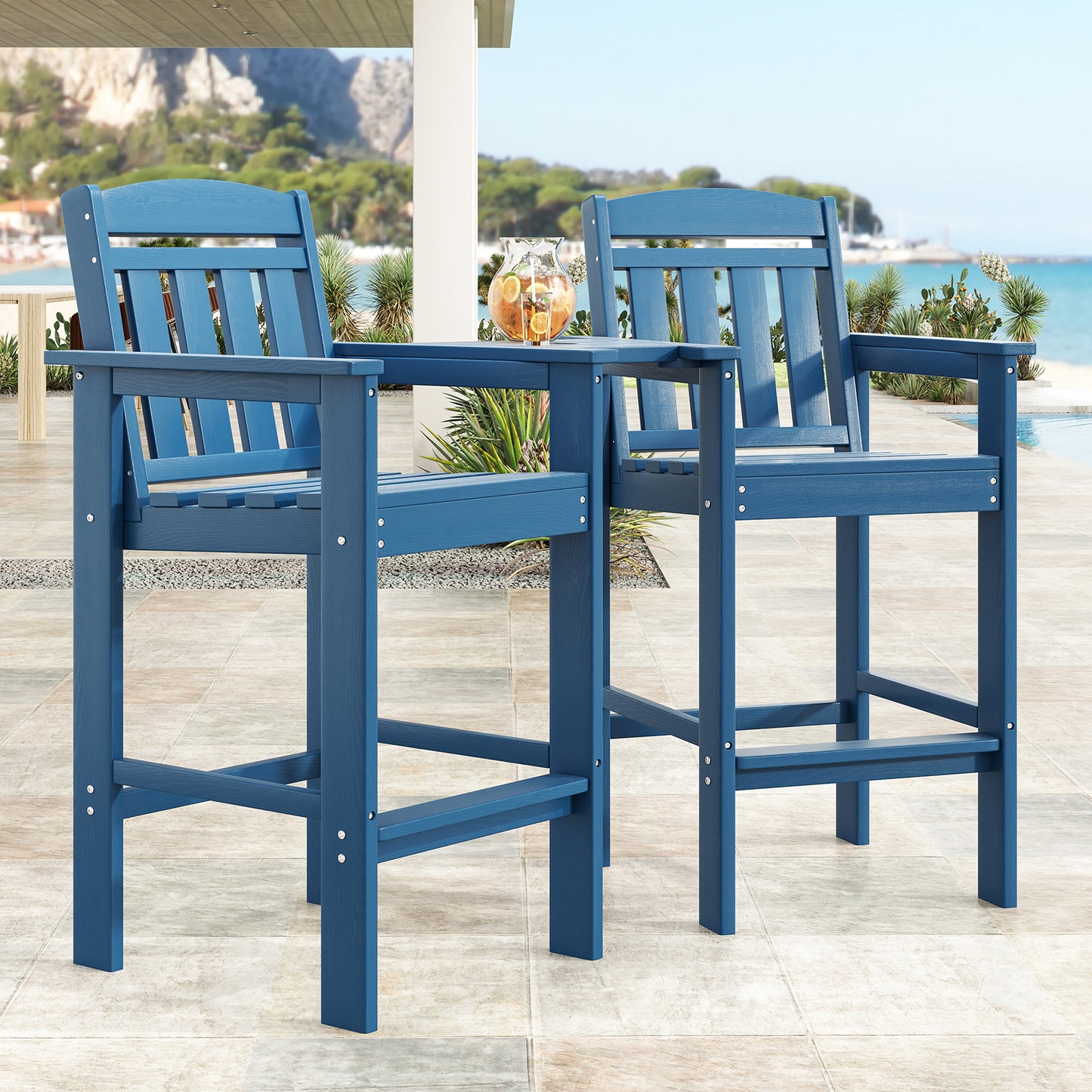 Tall  Chairs Set of 2, Bar Stools with Connecting Tray, Bar Height  Chair Patio Barstool, Ideal All Weather Tall Patio Chair for Balcony, Poolside, Backyard