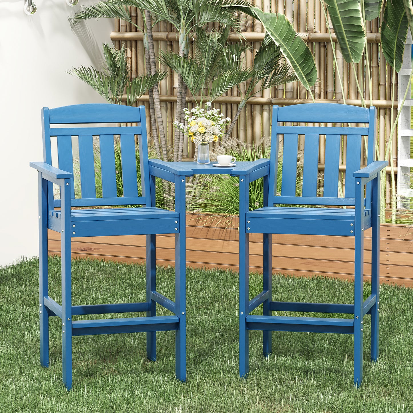 Tall  Chairs Set of 2, Bar Stools with Connecting Tray, Bar Height  Chair Patio Barstool, Ideal All Weather Tall Patio Chair for Balcony, Poolside, Backyard