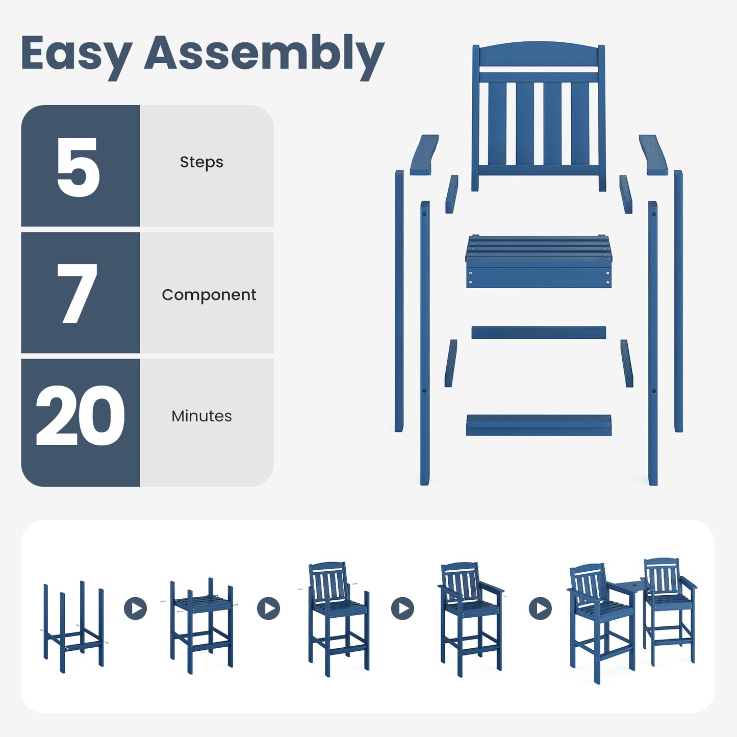 Tall  Chairs Set of 2, Bar Stools with Connecting Tray, Bar Height  Chair Patio Barstool, Ideal All Weather Tall Patio Chair for Balcony, Poolside, Backyard